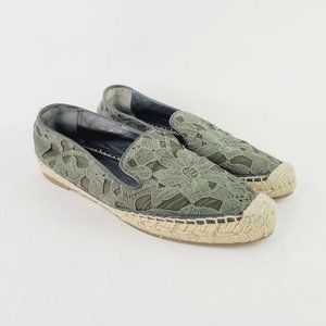 Moncler Army Green Size 38 US 8 Embroidered Lace Espadrilles Flats Shoes